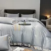 Top Lux Summer Washed Silk Four-Piece Set Ice Tencel Solid Color Bed Sheet Quilt Cover Embroidery Bedding Gift Kit Wholesale