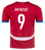 2024 2025 Jersey de futebol da Sérvia Copa Euro Milivojevic Mitrovic Tadic Sergej 24 25 Casa Red Away Futebol Branco Camisas Adultos Kit