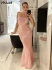 Abiti casual vhiuat stampa floreale senza maniche senza spalline sexy bodyocn long for women party seque party elegante maxi abito estivo senza schienale