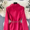 Lässige Kleider Frauen Herbst unregelmäßige Anzug Halsband Design Red Long Blazer Jacke Büro Dame Single Brea