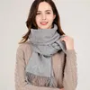 Shawls 100% genuine wool scarf womens winter scarf luxury brand shawl and wrap womens solid Pashmina pink tassel soft and warm scarfL2404