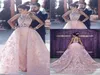 2020 Abendkleider tragen arabische Dubai Pink 3d Blumenblumen Ballkleid über Röcken Spitzen Applikationen Plus Größe formelles Partykleid PR4976977