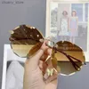 Lunettes de soleil Fashion Cat Eye Rimles sans lunettes de soleil Femmes Luxury Brand Design Sun Glasses Dames Gradient Cutter Lens Eyeglass UV400 Y240416