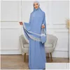 Ubranie etniczne Eid Ramadan Mubarak Khimar muzułmanin 3 -częściowy zestaw Abaya Set S Turkey Islam Dress Ubrania Kobiety Niqab Zestaw Femme Dro Dhcvj