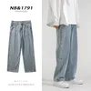 Jeans Baggy Fashion coréen Baggy Classic Allmatch Couleur solide Straightleg Denim Pantalon Wideleleg masculin bleu clair gris noir 240415