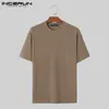 Herren-T-Shirts Incerun-Hemd Feste Farbe Strick O-Neck Kurzarm Männer Kleidung Streetwear 2024 Korean Summer Casual Tee Tops S-5xl