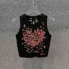 24 Spring/Summer New Heavy Industry Flower Butterfly Embroidered Knitted Short Tank Top