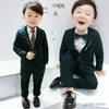 Suits Flower Boys Wedding Dress Kids Dark Green Slim Blazer Photography Suit Children Piano Performance Ceremony Graduation Costume