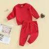 Kläder sätter alla hjärtans dag småbarn baby flicka outfit hjärttryck långärmad tröja jogger byxor set spädbarn 2 bit kläder