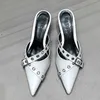 サンダルスライドサンダルはレディースメディアハイヒールシューズ2024女性ファッションライトドットヒールポンプMules Womens Shoes J240416