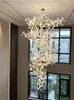 Chandeliers Salon Nordic Ginkgo Branch Feuts Chandelier Escalier moderne Petal Pendante Lights El Lobby Lampe