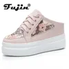 Pantoufles Fujin 8cm à mailles en maille microfibre plate-forme en cuir cale d'été slipper fashion femmes Rome Sandal Bling Chunky Sneakers Pumps Chaussures