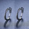 Hoop Earrings 2024 Classic Silver Color Round Black Trendy Spinel Engagement For Women Jewelry Bijoux I209