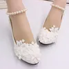 Casual Shoes BaoYaFang Bridal Lace White Wedding Three Dimensional Flower Ankle Pearl Chain