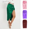 Skirts Fashion High Waist Asymmetrical Skirt Sexy Solid Color Satin Split Package Hip With A Zipper Long Women's Skir