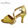 Sapatos de dança Evkoodance Golden Customsize Glitter Zapatos de Bail Tamanho Profissional Us 4-12 Helek Height 7cm para mulheres Evkoo-587