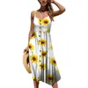 Vestidos casuais vestido de manga longa botão midi bohemian feminina impressão balanço para baixo