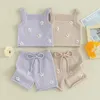 Giyim Setleri Kolsuz Kintted Bebek Kızlar Yaz Kıyafetleri Prenses Daisy Çiçek Tığ Tankları Tops Elastik Şortlar 2 PCS Set Toddler Giysileri