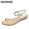 Sandalen Hovinge Fashion Bohemia Rhinestone Wedge Shoes For Women Sandalias Mujer Clip Toe Woman Elastic Band