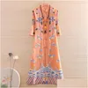 Etniska kläder Hi-End Summer Vintage Women Cheongsam Zen Dress Brodery Slim Elegant Lady Chinese Style A-Line Party Qiapo S-XXL DR DH2AQ