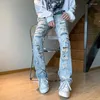 Mäns jeans 2024 American Street Hole Slim Straight Leg Men Kvinnor Fashion Gothic Casual Simple Washed Scraped Begar Pants