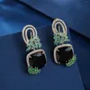 Boucles d'oreilles en peluche de luxe de conception cubique zircone grande forme carrée en pierre de pierre drop cz bijoux festif ce12043