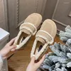 Casual Shoes Women Round Toe Flats Loafers 2024 Autumn Winter Wool äkta läder för spännen Slip-On Mules