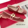 Casual Shoes Summer White Black Plaid Tyg Crystal Buckle Mary Jane Leather Square Toe Women All-Match Flat