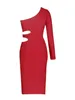 Casual Dresses High Quality Red Sexy Hollow Out One Shoulder Long Sleeve Women's BodyCon Bandage Dress 2024 Elegant Evening Party