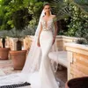 Boheemian Deep V Mermaid Wedding Jurk Lace Appliques Korte mouwen Satijnen bruidsjurk voor vrouwen Vestido de Mariee Elegant