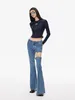 Frauen Jeans Reddachic Zwei-Wear-Frauen Low Taille Flare Hosen mit abnehmbaren Haken Blue Bell Bottoms Grunge Vintage Y2K Bootcut Hosen