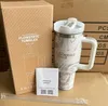 Gül Kuvars Polar Swirl Pembe Geçit Töreni Traget Kırmızı Tatil 40oz H2.0 Paslanmaz Çelik Tumbler Saplı Kapak ve Saman Seyahat Araba Kupaları Su Şişeleri