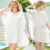 Summer Womens Ball Lace Stitching Irregular Loose Sun Protection Beach Blouse Dress