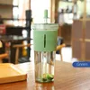 Water Bottles 710ml/24oz Large Capacity Coffee Cup Plastic Bottle With Straw High Temperature Resistant Clear Reusable Cups