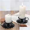 Bandlers 2pcs Retro Fer Bandlestick Exquis Sacalloped Base Creative Ring-Handle Black / Gol Dîner Ornement Tearoom Drop del Dh0pr