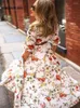 Abiti casuali Elegante festa per donne Summer Autumn 2024 In Fashion Floral Print Floor Tre Quarter Sleeve Abito sciolto