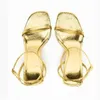 Sandalias Gold Gold High Sandals Sandalias de punta cuadrada única Cinturón de tobillos elegantes sandalias Sandalias de fiesta de baile sexy J240416