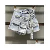 Shorts femininos Summer Summer Bonito Saias de jeans militares MTI Aline Aline larga perna larga 230220 Drop Deliver