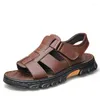 Sandals Summer Beach herengespliem koehide slippers mannen mannen buiten niet-slip comfortabel platform voor Roman