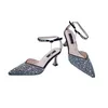 Klänningskor 2024 Fashion Italian Design Luxury Point Toe Bright Diamond Chain Ankle Strap Summer Party Women's Stiletto High Heels Sandaler