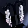 Charm Long Tassel Pink AAA Zirconia Cubic Earring Designer voor vrouw feest 925 Sterling Silver Post Diamond oorbellen Zuid -Amerikaanse bruiloftsbetrokkenheid sieraden