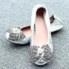 Casual schoenen groot formaat zachte bodem werk dames strass bow single low hiel cowhide lederen dance