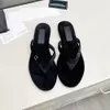 High quality Womens Designer Flat Sandals Sheepskin lining Pure Black Velvet Leather Flip-Flops Thin Band Assembly Slipper Dermal sole Size 35-41