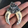 Jabalíes antiguos chinos dientes HOG salvaje Silver Dragon Talismán protector Pendiente266T