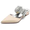 Casual Shoes Satin Crystals Wedding Flats Point Toe Slip On Women Plat Mule för prom/kväll/cocktail/Party/Homecoming