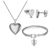 Necklace Earrings Set 316L Stainless Steel Love Heart Openable Earring Spiral Chain Bracelet Pendant Woman Wedding Jewelry