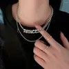 Choker -Anhänger koreanischer Stil Doppelschichten Metallketten Strass -Prinzessin Halsketten Frauen Schlüsselbein