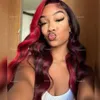 34 pouces Perivien Hd Front rouge Ombre Body Body Wave Lace Frontal Colored Highlight Wig Synthetic Prépaxed AL