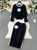 Robes de travail Guilanttu Elegant en deux pièces en tricot de fleur d'hiver Design de fleur à manches longues pull à manches élastiques