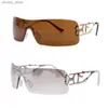 Lunettes de soleil Nouvelles lunettes de soleil enveloppantes Y2K Femmes 2000 Verres de soleil Nouveau punk One Piece Sun Goggles Men Shades Eyewear Y240416